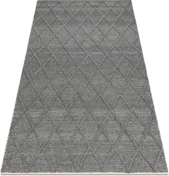 RugsX Alfombra De Lana Tahar 99001k Antracita - Tejida A Mano Bucle, Rombos, Boho Grey 160x240 Cm