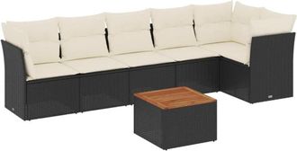 vidaXL Set De Comedor De Jard&iacute;n 7 Pzas Y Cojines Rat&aacute;n Sint&eacute;tico Negro Vidaxl
