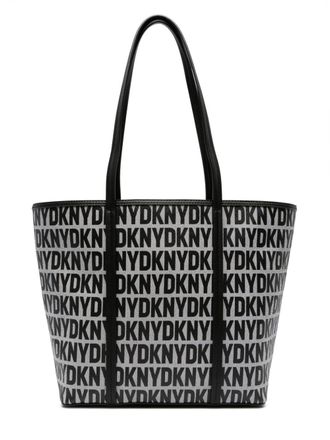 DKNY logo-print leather tote bag - Black