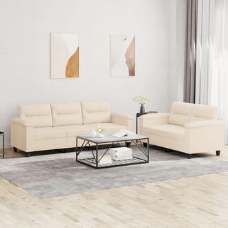 vidaXL Vidaxl - Juego De Sof&aacute;s Con Cojines 2 Piezas Tela Microfibra Beige