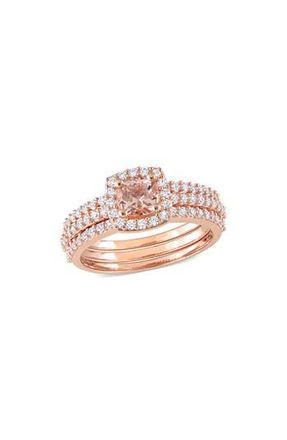 Delmar Set of 3 Morganite & Lab Grown White Sapphire Rings in Pink at Nordstrom Rack, Size 5