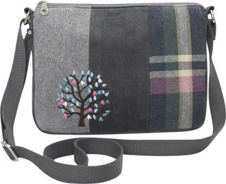 Earth Squared Fair Trade - Tweed Applique Patchwork Messenger Bag Cross Body Bag Small Satchel Style Bag for Ladies (Mulberry Tree Applique)