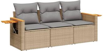 vidaXL Juego De Sof&aacute;s De Jard&iacute;n Con Cojines Beige 3 Pzas Rat&aacute;n Pe Vidaxl