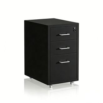 Relaxdays Relaxdays Cajonera Con Ruedas, 3 Cajones, (al X An X F): 45,5 X 28 X 41 Cm, Cerradura, Archivador M&oacute;vil, Metal, Negro