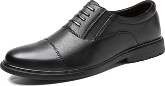 Generic Formal Dress Shoes for Men Lace Up Cap Round Toe Leather Anti-Slip Low Top Block Heel Prom(Slip on Black,6.5 UK)