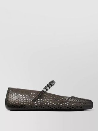 Jimmy Choo London round toe perforated embellished strap ballerina shoes