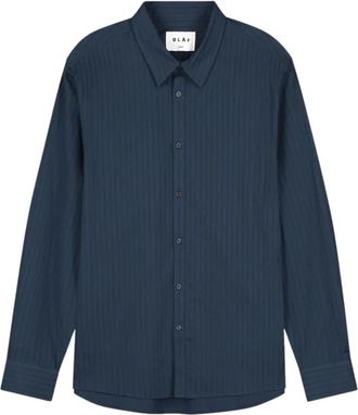 Olaf Hussein Stitched Striped Relaxed Shirt - Heren - Casual Overhemden - Blauw - S - Overhemden