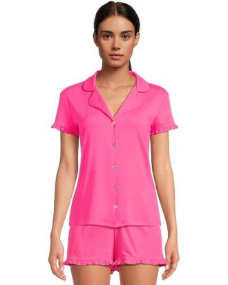 Lilly Pulitzer Valaine Pajama Top Womens Stretch Ruffle Short Sleeve BUU464