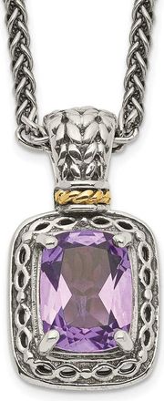 Diamond2Deal Sterling Silver with 14K Accent Cushion Amethyst Pendant Necklace
