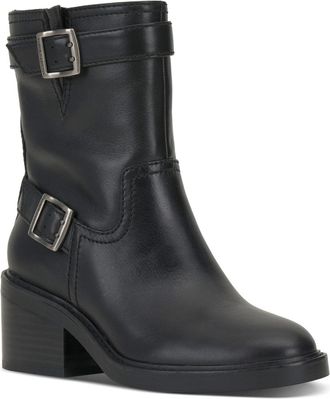 Vince Camuto Vergila Boots Women Black Leather Block Heel Biker Bootie LION568