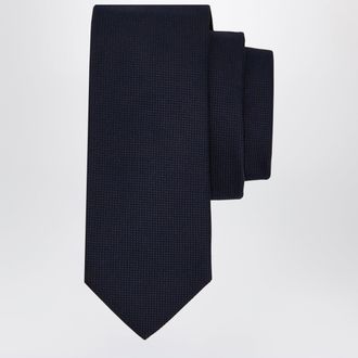 Ferragamo Navy Blue Silk and Cotton Piqu&eacute; Tie