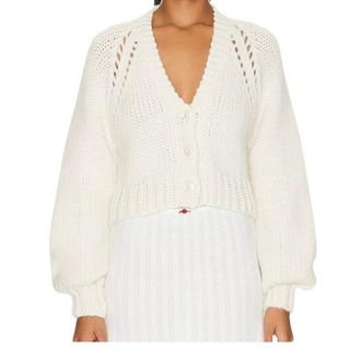 LoveShackFancy LoveShackFancy Marshe Crop Cardigan in Antique White Size XXS