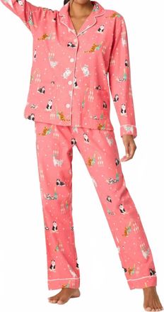 PJ Salvage Lets Get Fizzical 3-Piece Flannel Pajama Set In Dark Coral