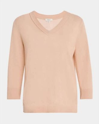 Lafayette 148 New York Womens Fine Gauge Cashmere V-Neck Sweater In Shell