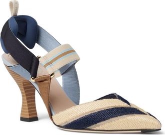 Fendi Colibri Slingback Pump in Beige Rafia Blue at Nordstrom, Size 10.5Us
