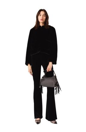 Maje Stretch velour trousers in Black at Nordstrom, Size 36 Eu