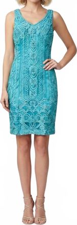 Sue Wong Embroidered Lace Cocktail Dress In Marine