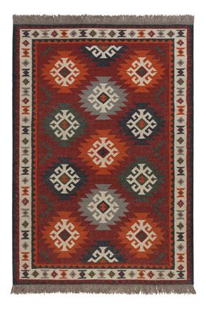 Green Looop Alfombra kilim de lana pura tejida a mano &eacute;tnica con flecos 80x150