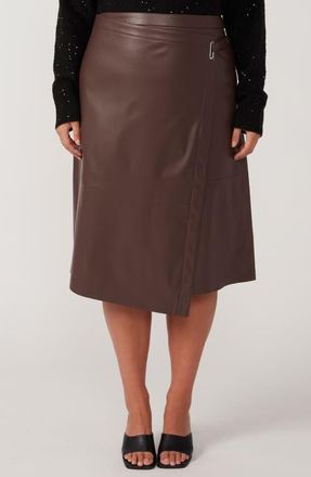 Estelle Michelangelo Faux Leather Wrap Midi Skirt in Chocolate at Nordstrom, Size 24W