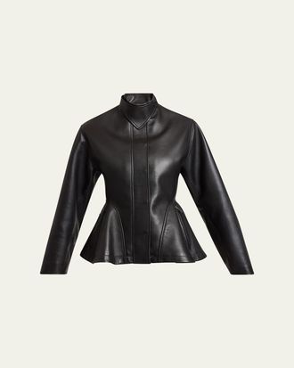 Alaia High-Neck Leather Peplum Jacket