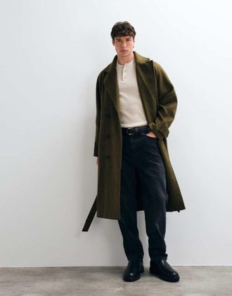 Asos cappotto oversize effetto lana con cintura verde scuro