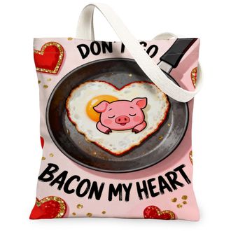 Generic ValentineS Day Pigs Canvas Tote Bags, Cute Animal Heart Pattern Reusable Grocery Bags, Fun Lightweight Washable Shoulder S, Peach, 13x15 Inch