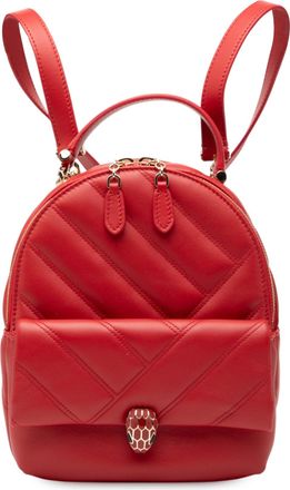 Bulgari Red Leather Serpenti Cabochon Backpack