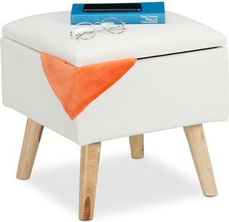 Relaxdays Relaxdays Ottoman with Storage Space, Imitation Leather Footstool, HWD: 40x40x40 cm, with Lid, Upholstered Seat, White