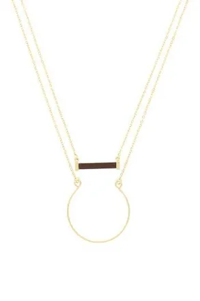 Olivia Welles 14K Gold Plated Rectangle and Horseshoe Shape Layer Necklace in Brown at Nordstrom Rack