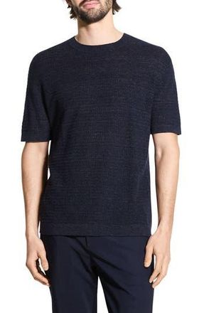 Theory Kolben Short Sleeve Linen & Cotton Blend Crewneck Sweater in Baltic - Xhx at Nordstrom Rack, Size Xx-Large