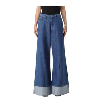 Karl Lagerfeld Wide Jeans, female, Blue, W30, Stylish Denim Trousers with Wide Leg and Cuffed Hem Design
