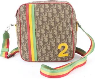 Dior Brown Multi-Color Leather Coated Canvas Shoulder Bag (Pre-Owned)