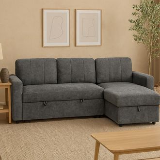 Aspire Home Accents Nexis Corner Sofa Bed with Storage, Chaise on the Right in Light Grey | Size: 3 Seater