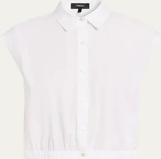 Theory Cropped Elasticated-Waist Button-Front Shirt
