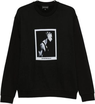 Emporio Armani Geprinte katoenen sweater - Heren - Sweatshirts - Zwart - S - Katoen - Hoodies & sweatvesten