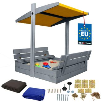 OEM Kotarbau Grande Sabbiera In Legno Con Tetto Giallo, Impregnata, Chiusa, Con Panchine, Grigia, 100 X 100 Cm