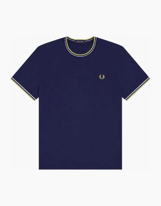 Fred Perry Mens Fred Perry Twin Tipped T-Shirt French Navy/Dusky Blue/Citron - Size: 44