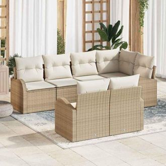 vidaXL Vidaxl - Conjunto De Sof&aacute; De Jard&iacute;n Con Coj&iacute;n 7 Pcs Beige Polirat&aacute;n