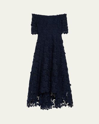 Teri Jon High-Low Floral Lace Maxi Dress