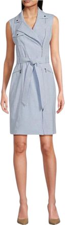 Calvin Klein Womens Stretch Casual Self Tie Dress, Regatta/White, 10
