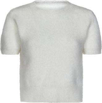 Maison Margiela Witte Ribgebreide Trui met Ronde Hals - Dames - T-shirts - Wit - S - Tops