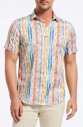 Robert Graham Short Sleeve Stretch Cotton Button-Up Shirt in White Multi at Nordstrom Rack, Size Xxx-Large