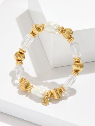 Talbots Crystal Keepsake Stretch Bracelet - Clear Crystal/Gold - 001 Talbots