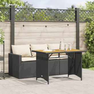 vidaXL Set Comedor De Jard&iacute;n 2 Pzas Con Cojines Rat&aacute;n Sint&eacute;tico Negro Vidaxl