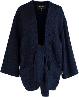 Chanel Navy Cotton Tie Front Cardigan Size S