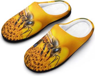 Generic Bee Working on Flower Mens Slippers Memory Foam Winter Warm Sandals Slip On House Shoes Size 7-14