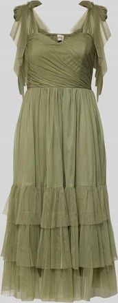 Lace & Beads Cocktailkleid aus T&uuml;ll im Stufen-Look in Oliv, Gr&ouml;&szlig;e XXL