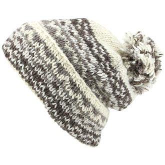 Loud Elephant Chunky Wool Knit Baggy Slouch Beanie Bobble Hat - Off White