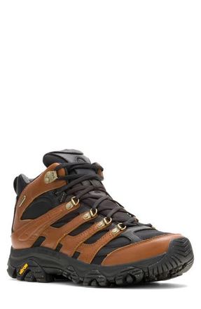 Merrell Moab 3 Luxe Leather Waterproof Mid Hiking Boot in Black/Brown at Nordstrom, Size 10.5