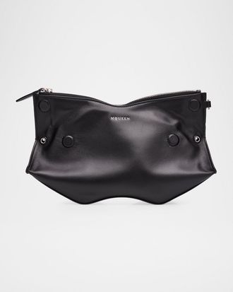 Alexander McQueen Manta Sculptural Smooth Leather Clutch Bag